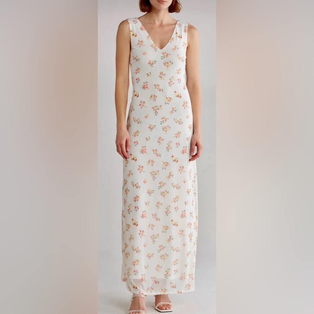 AFRM Earhart Sleeveless V-neck Mesh Floral Maxi Dress ZB9